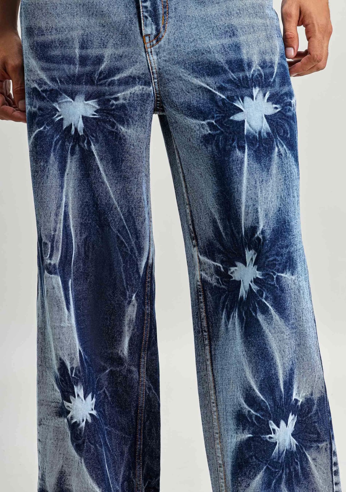 Blue Wide Leg Tie And Dye Men's Fashion Jeans