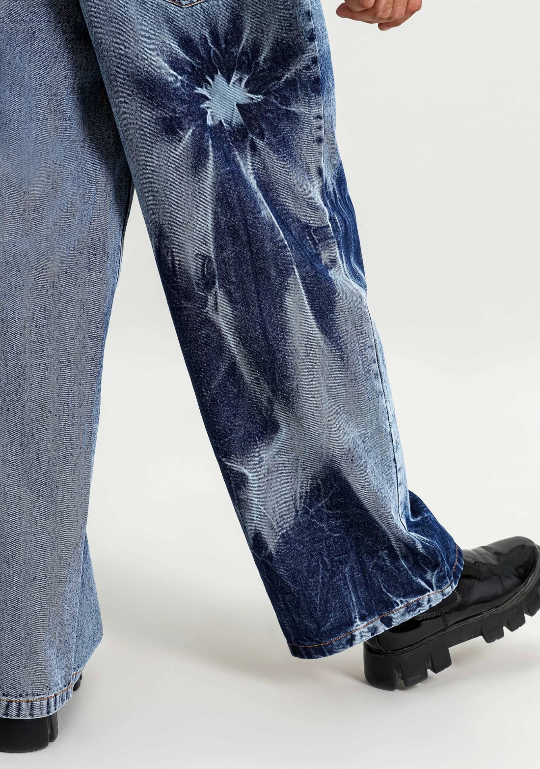 Blue Wide Leg Tie And Dye Men's Fashion Jeans