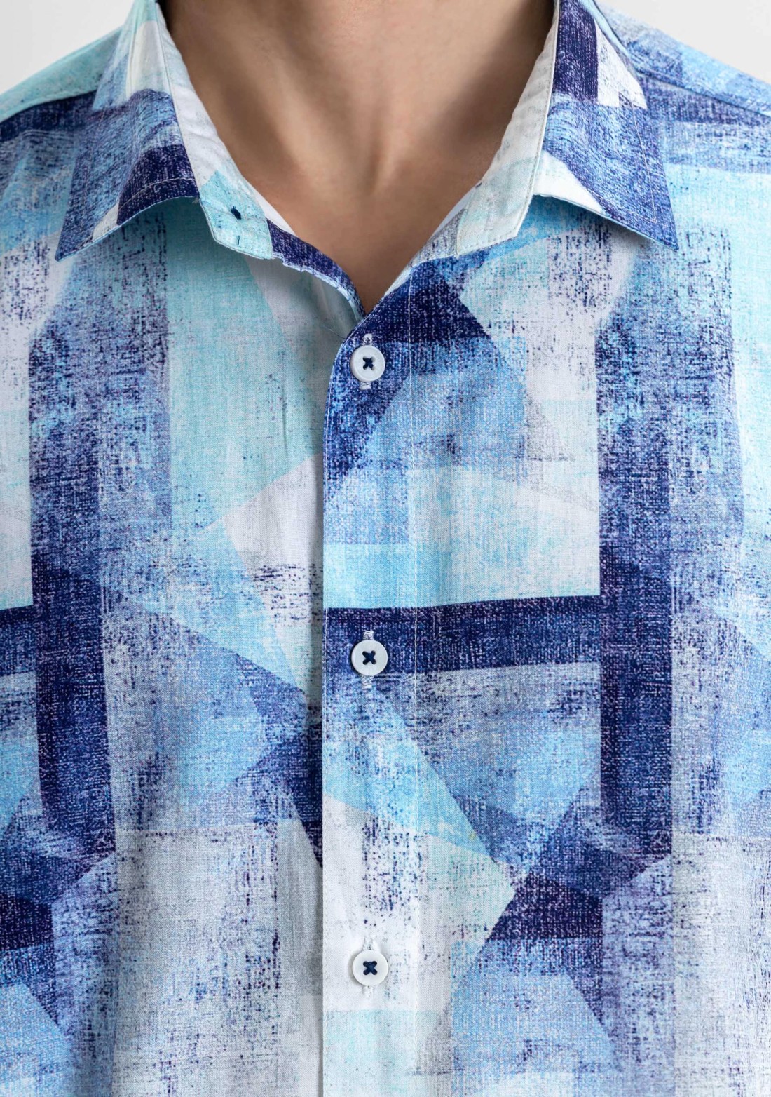 Blue Printed Regular Fit Men's Cotton Shirt