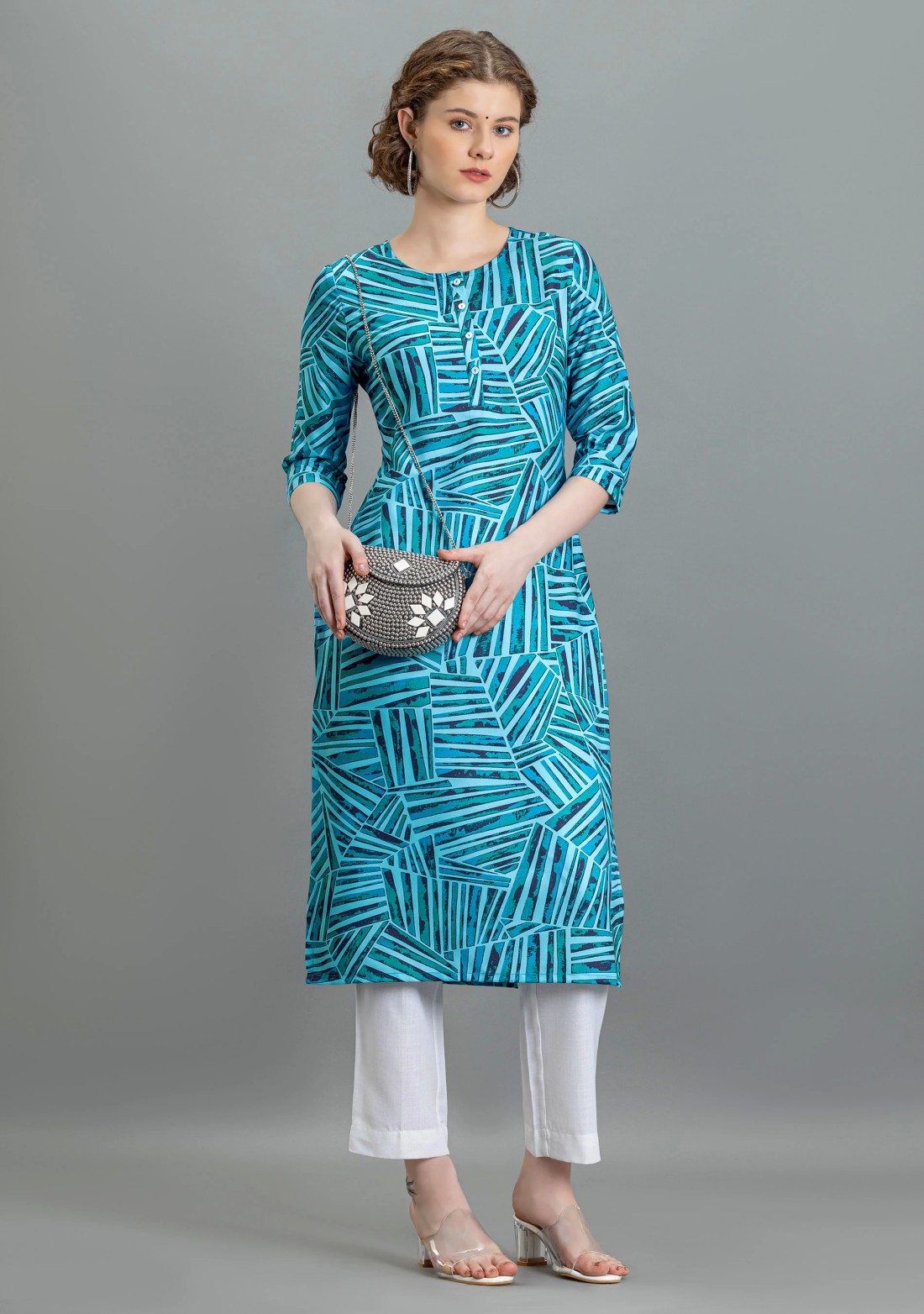 Blue Abstract Print Cotton Straight Kurta