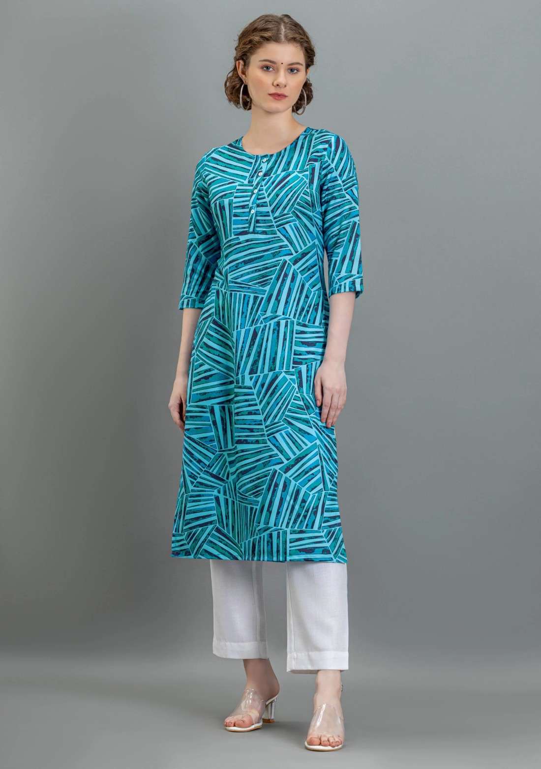 Blue Abstract Print Cotton Straight Kurta