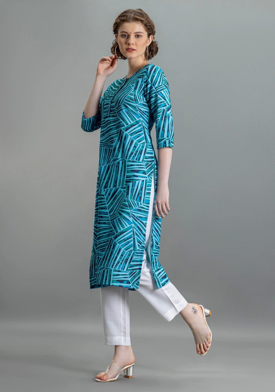 Blue Abstract Print Cotton Straight Kurta