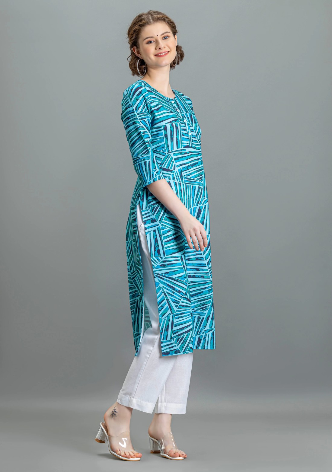 Blue Abstract Print Cotton Straight Kurta