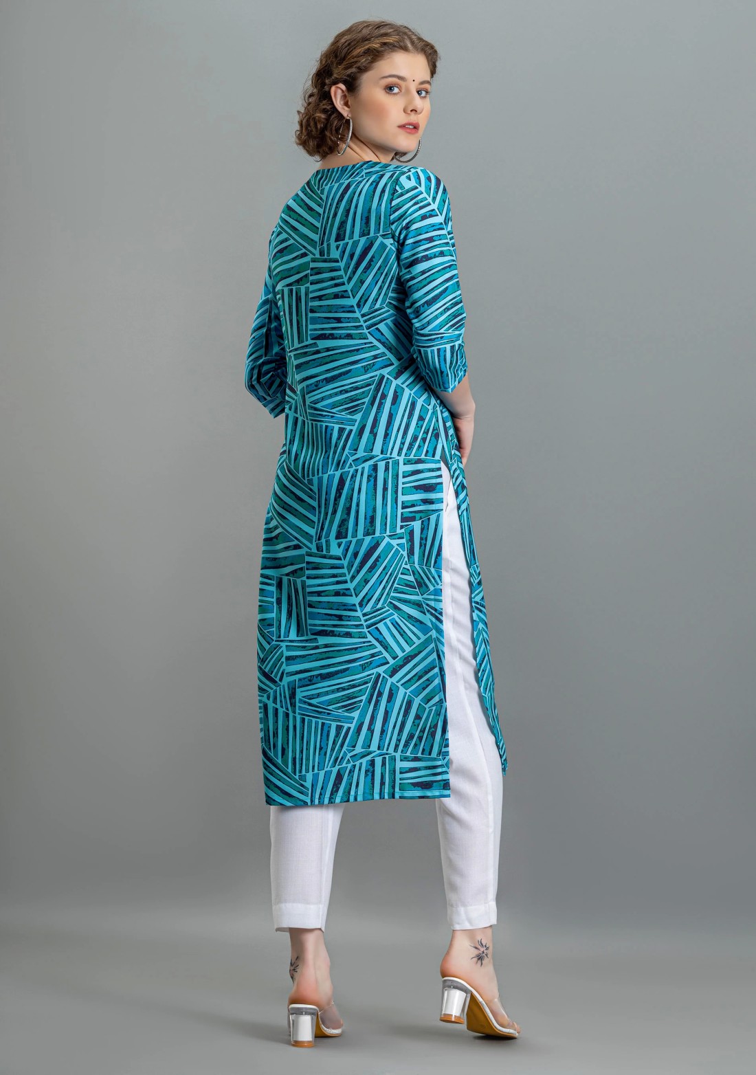 Blue Abstract Print Cotton Straight Kurta