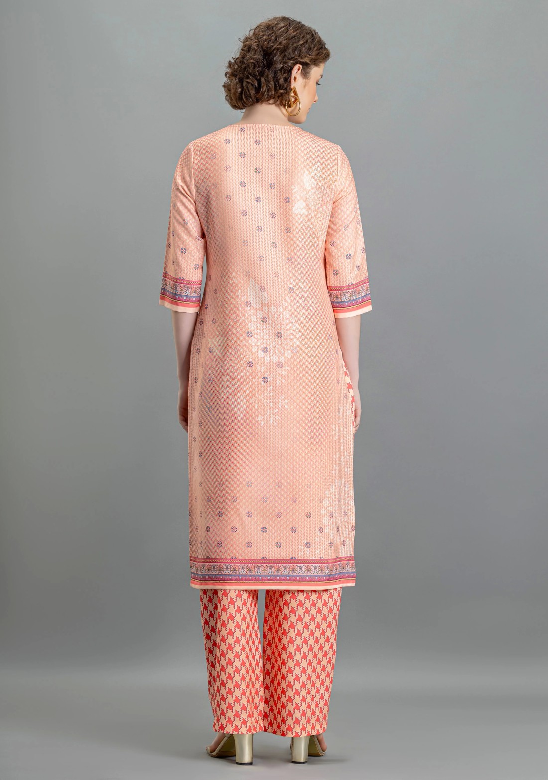 Coral Multi Print Straight Kurti with Pants and Dupatta Set