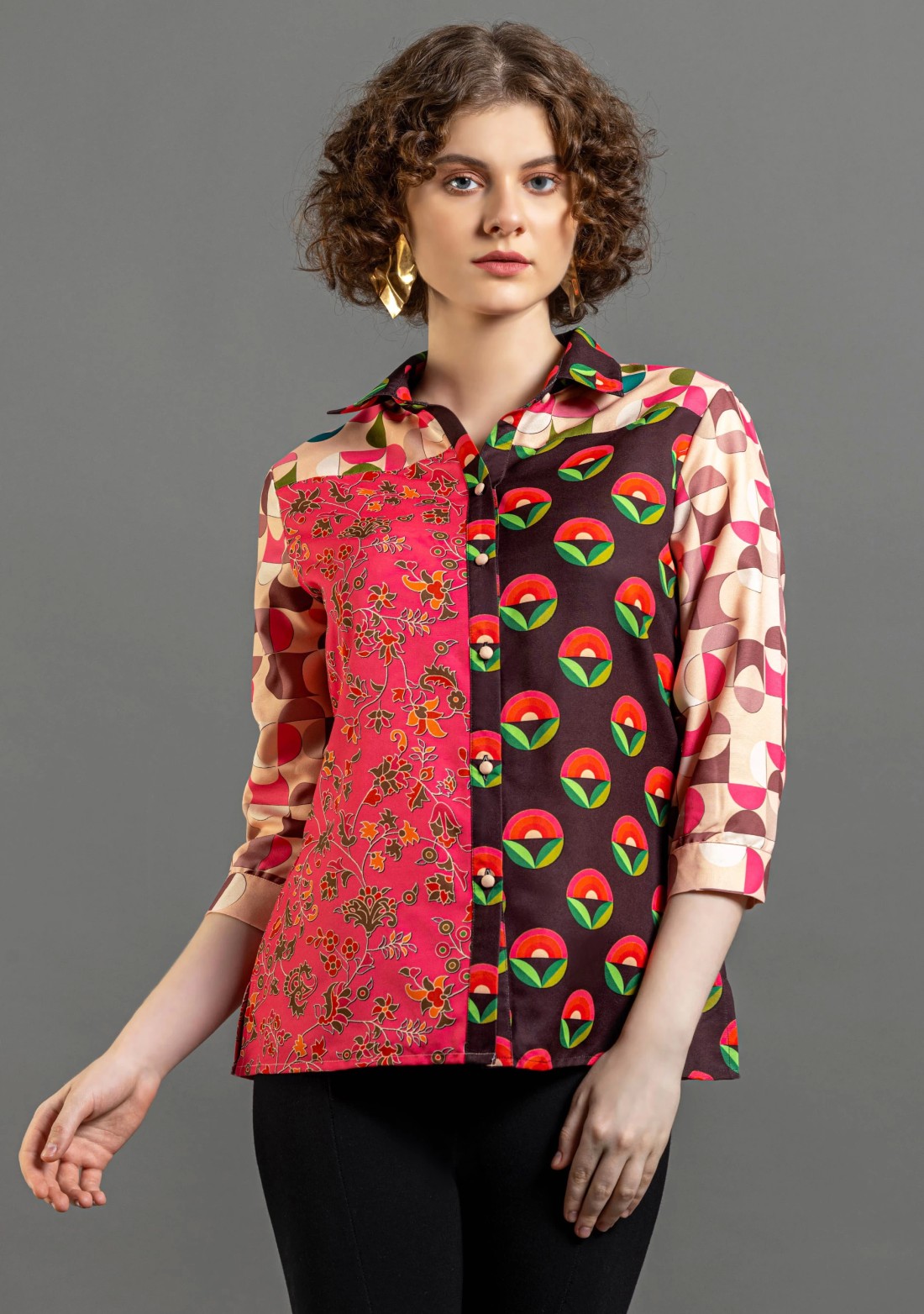 Multi Colour Printed Button Down Shirt