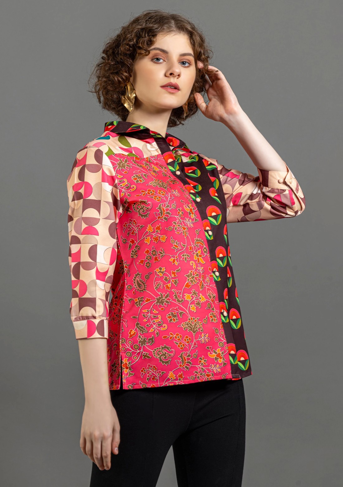 Multi Colour Printed Button Down Shirt