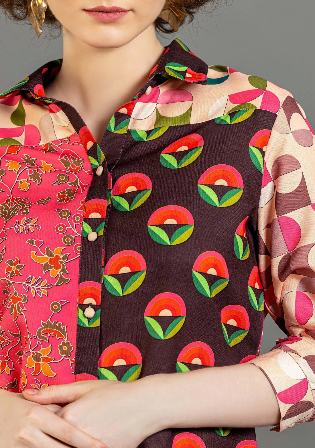 Multi Colour Printed Button Down Shirt