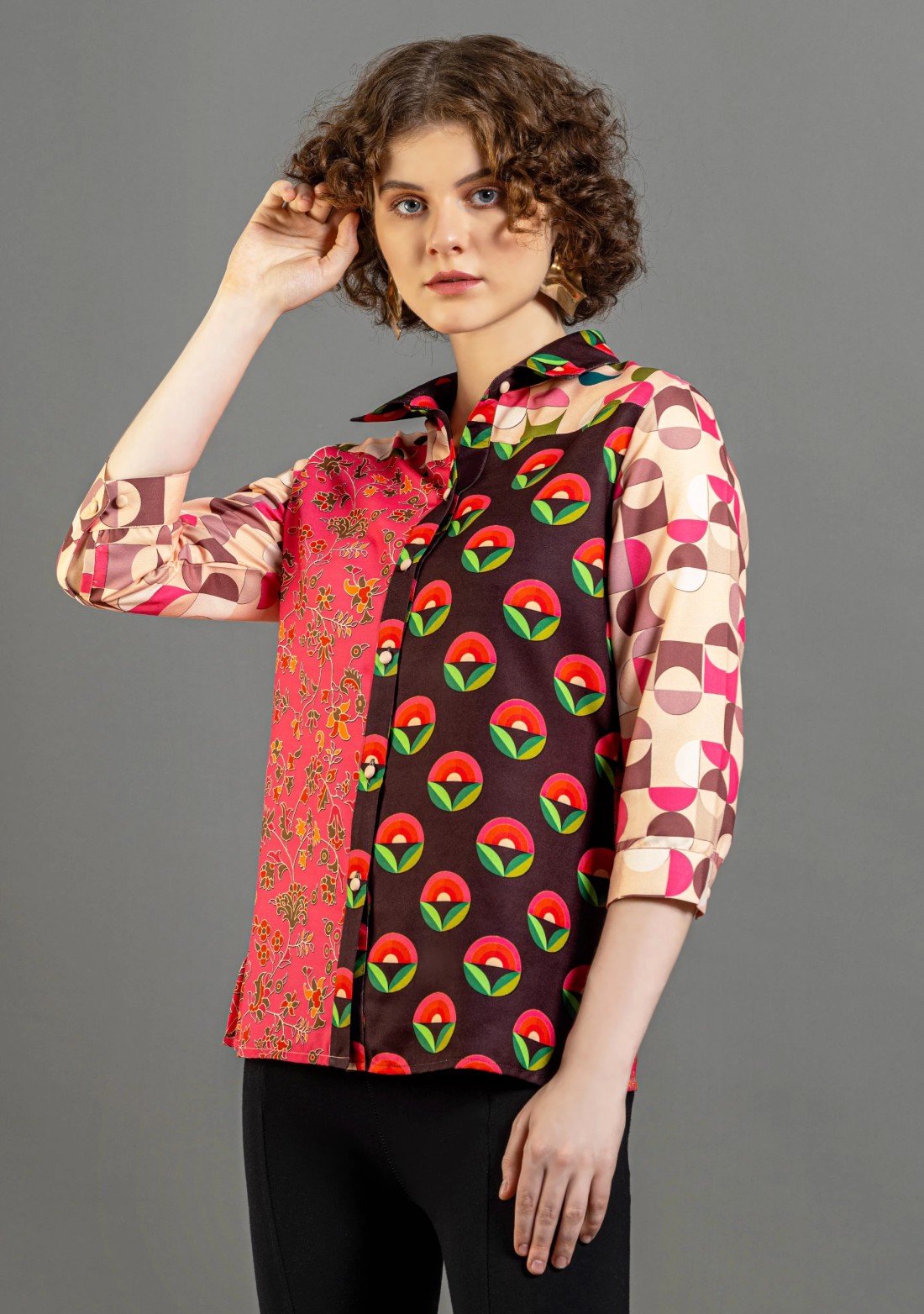 Multi Colour Printed Button Down Shirt