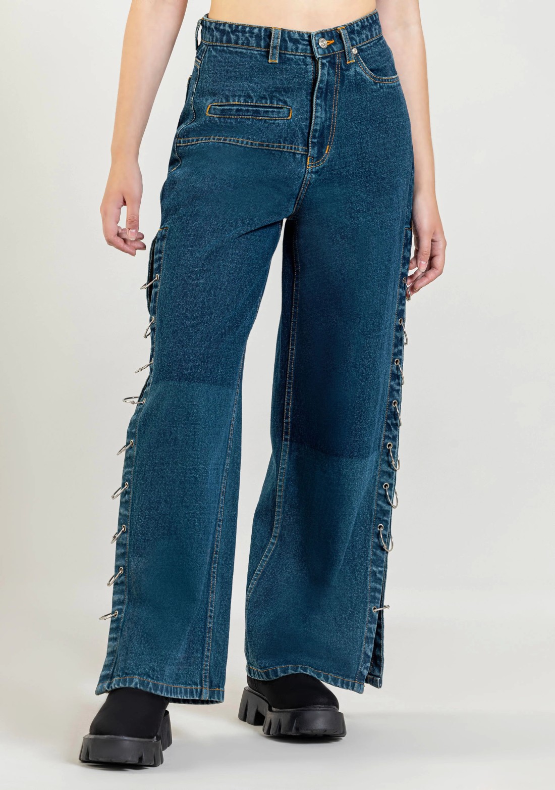 Ocean Blue Wide Leg Side Open Style Jeans