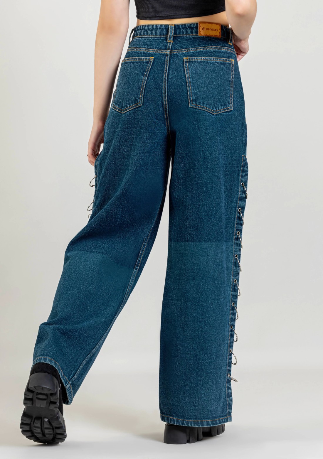 Ocean Blue Wide Leg Side Open Style Jeans