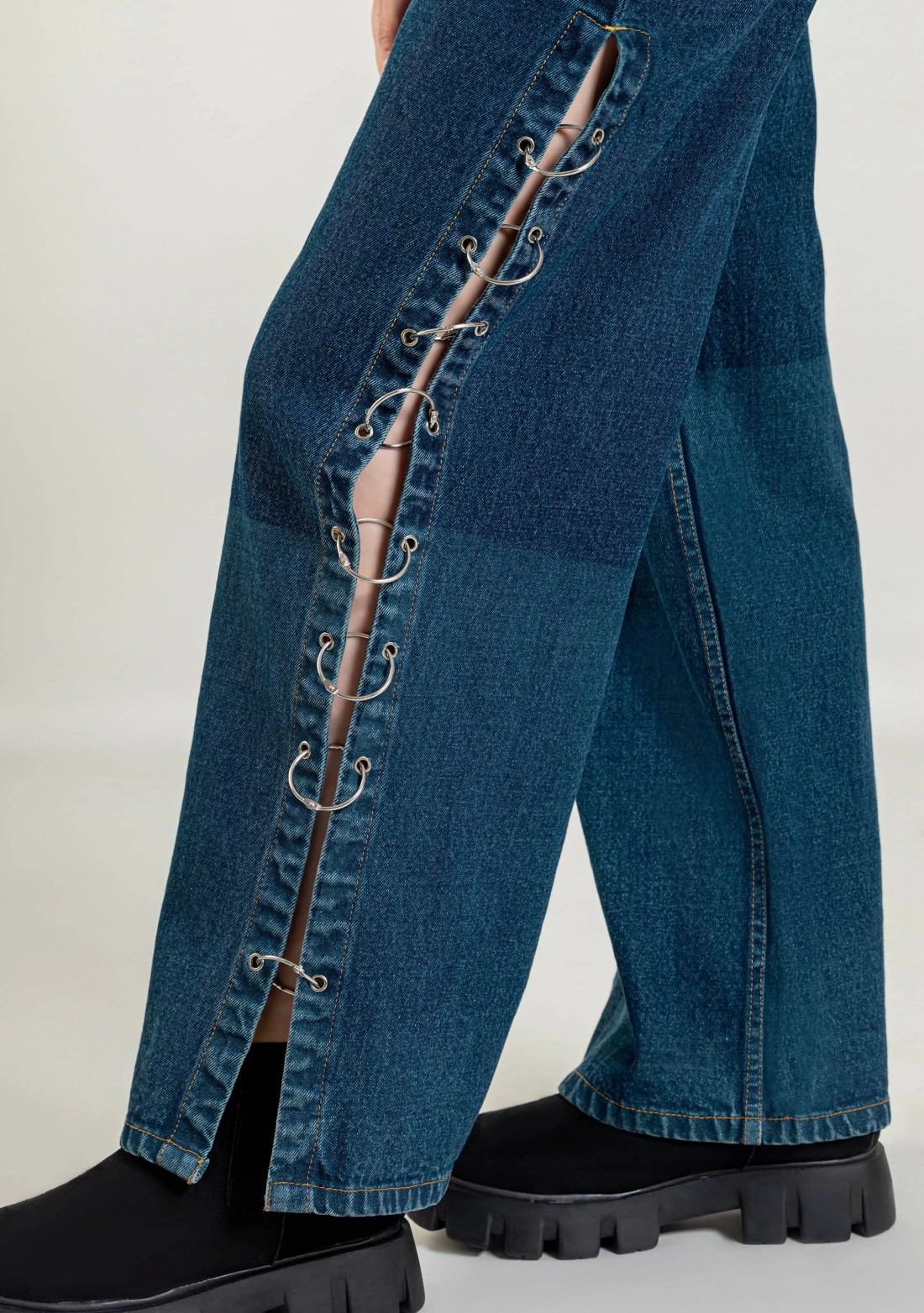 Ocean Blue Wide Leg Side Open Style Jeans