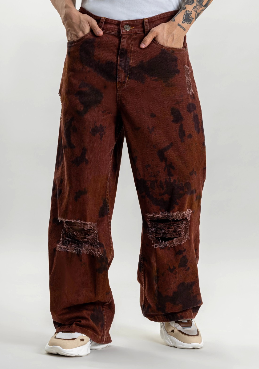 Brownish Rust Wide Leg Men's Distressed Jeans