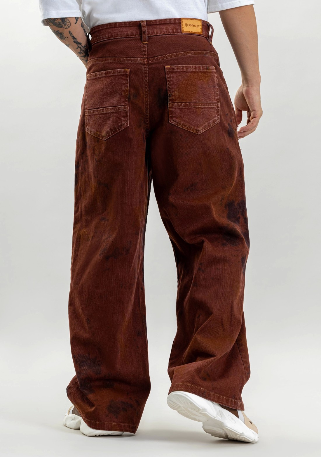 Brownish Rust Wide Leg Men's Distressed Jeans