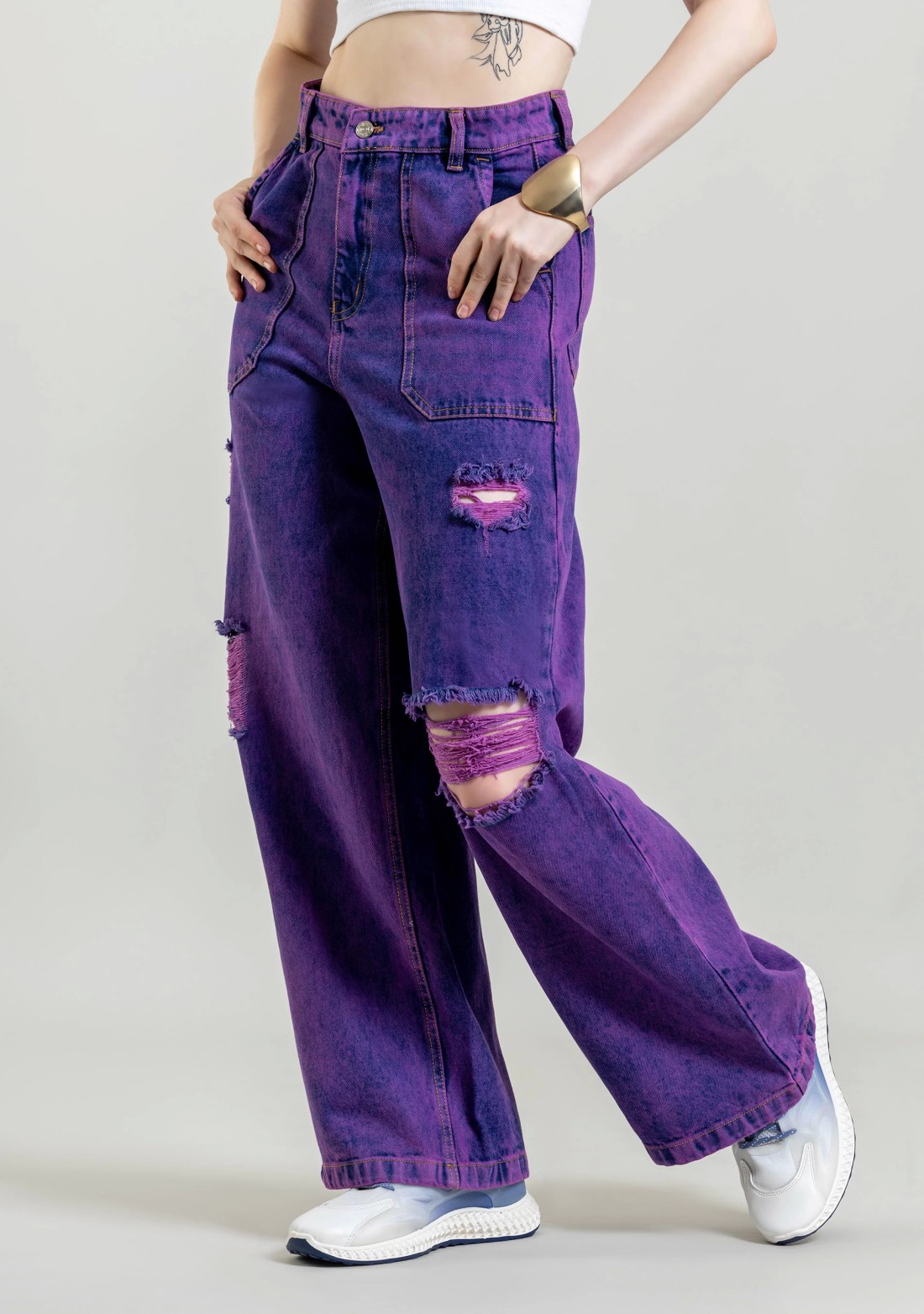 Lavender  Wide Leg Women's Distressed Jeans