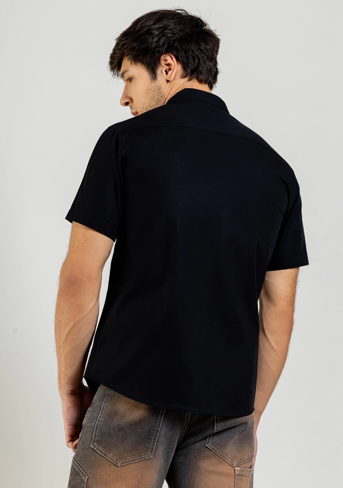 Black Slim Fit Cotton Shirt with Thread Highlights