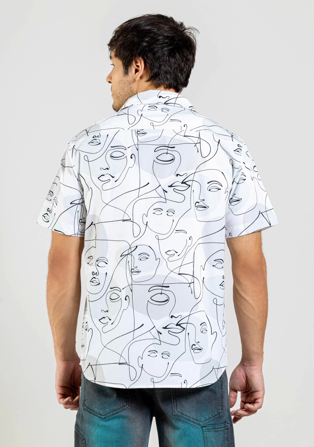 Graphic Face Print White Regular Fit Cotton Shirt