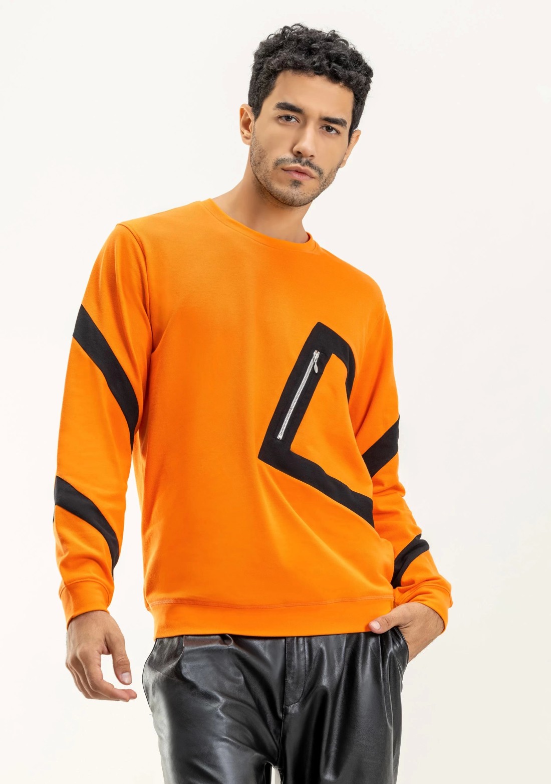 Orange Regular fit Rhysley Men's Full Sleeves T-Shirt