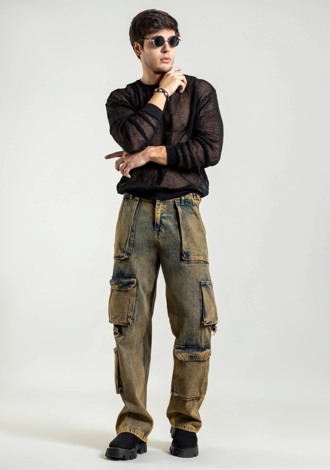 Rust Wide Leg Cargo Style Men's Jeans