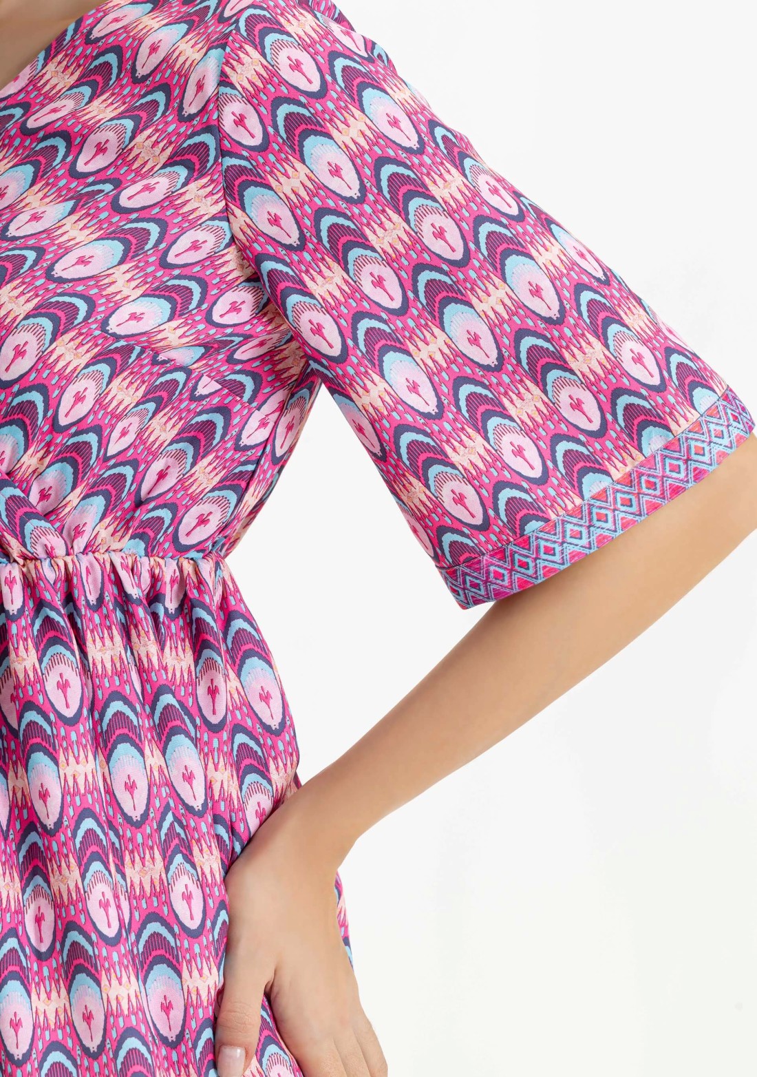 Pink Ethnic Print Wrap Around Peplum Top