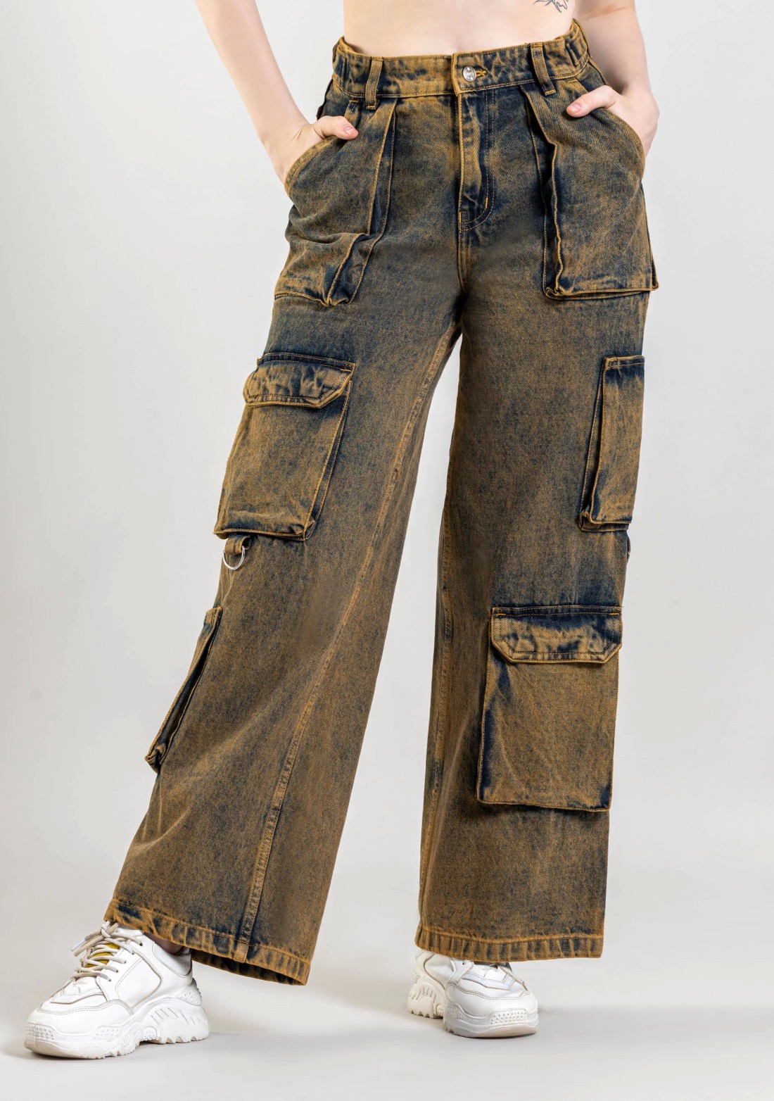 Rust Wide Leg Cargo Style Women's Jeans