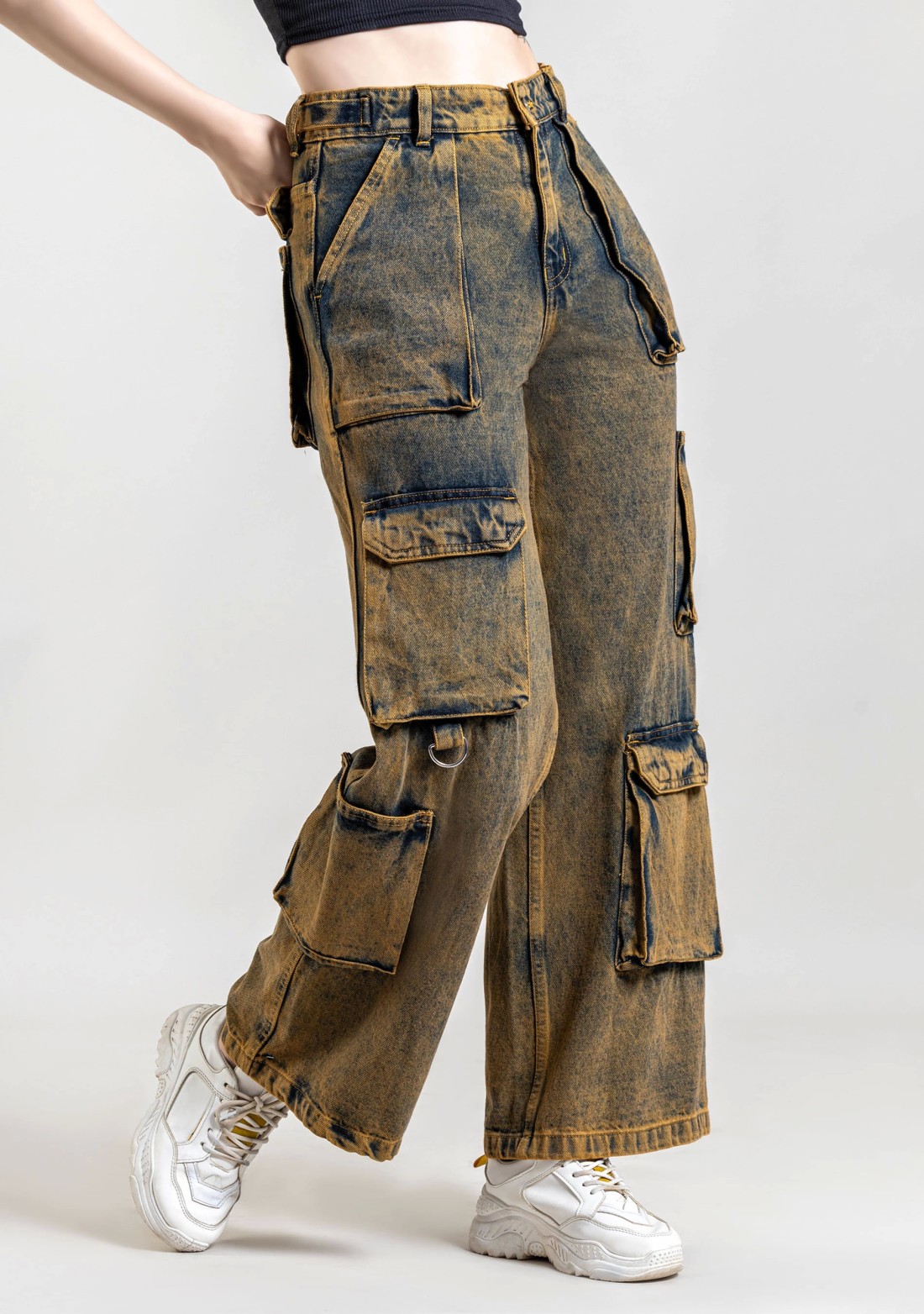 Rust Wide Leg Cargo Style Women's Jeans