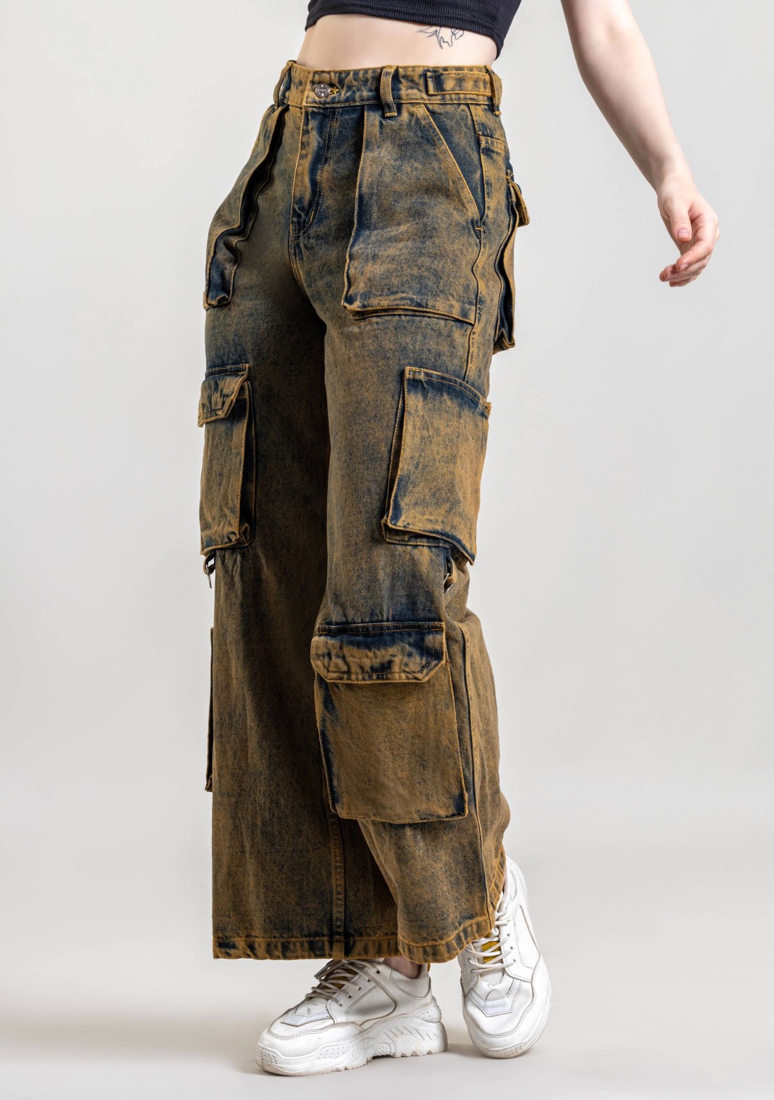 Rust Wide Leg Cargo Style Women's Jeans