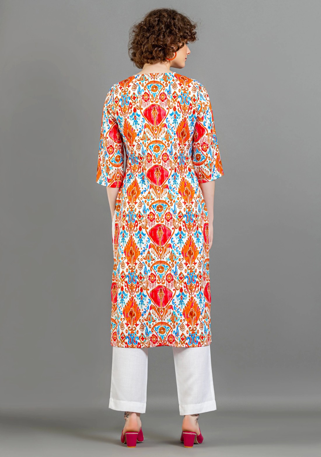 Multi Colour Ethnic Print Straight Cotton Kurta