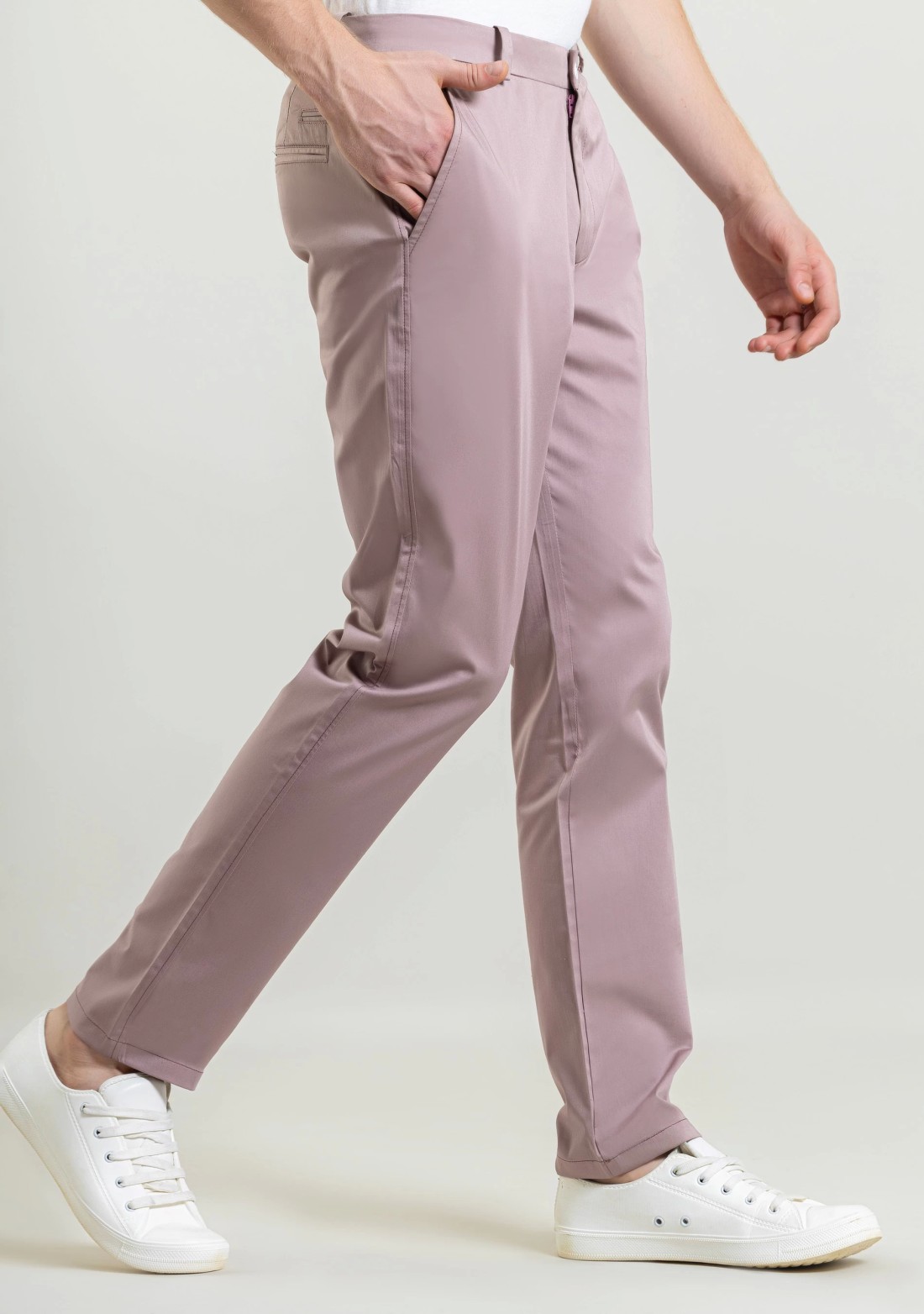 Light Mauve Regular Fit Men's Casual Cotton Trousers