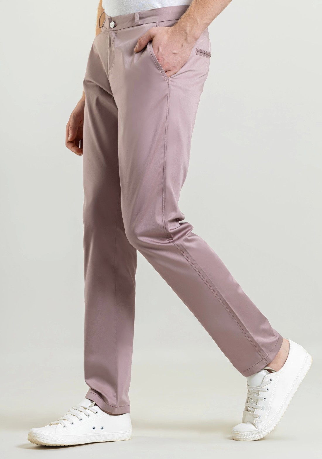 Light Mauve Regular Fit Men's Casual Cotton Trousers