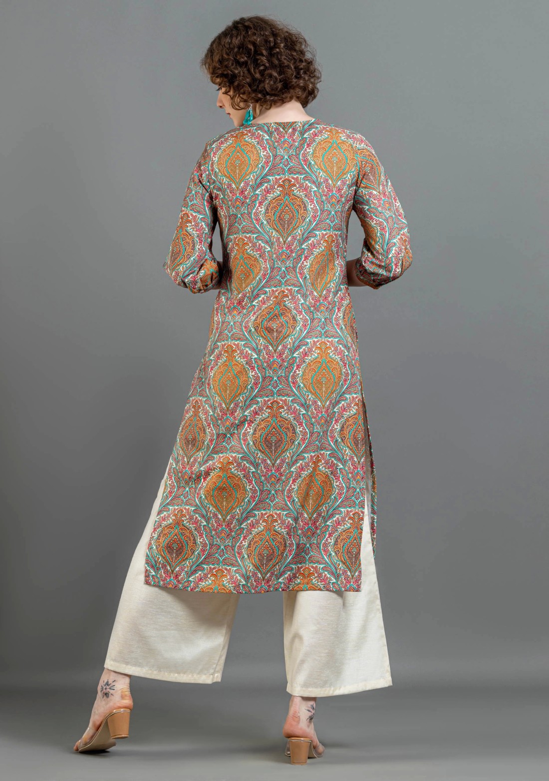 Multi Colour Ethnic Print Straight Cotton Kurta