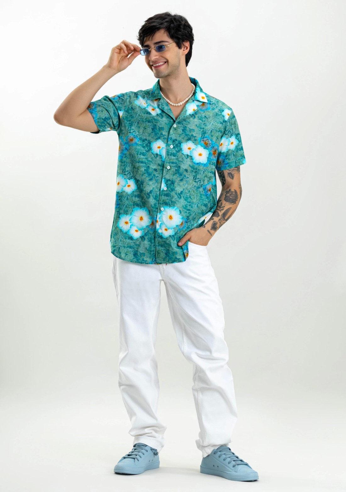 Green Printed Regular Fit Men's Casual Cotton Shirt