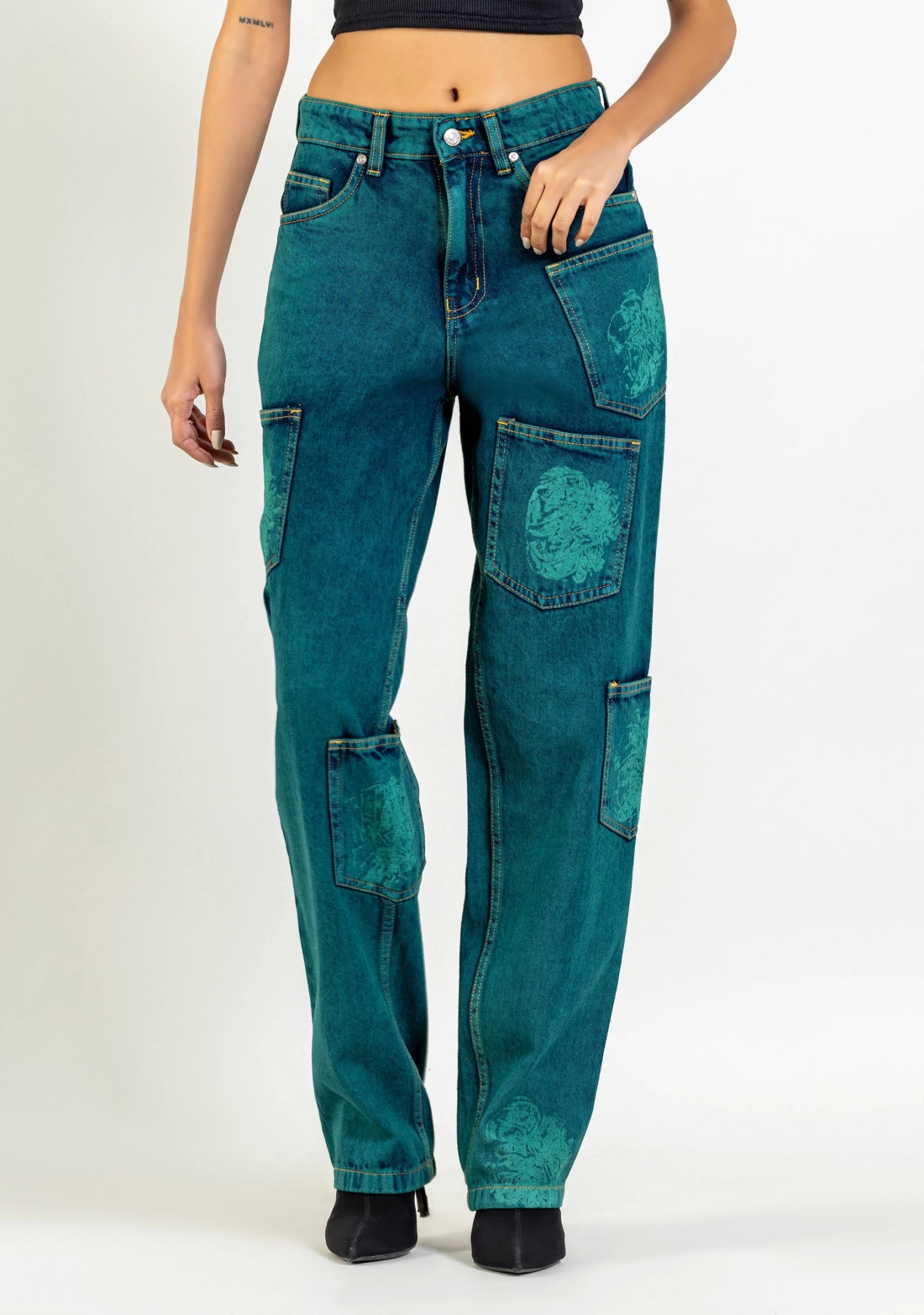 Peacock Green Relaxed Straight Fit Women's Jeans