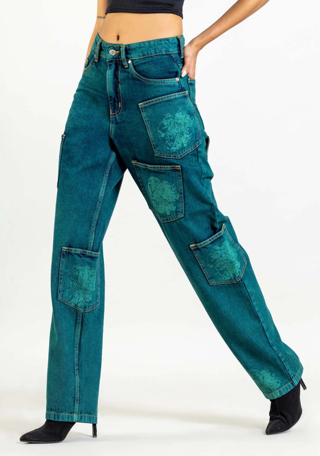 Peacock Green Relaxed Straight Fit Women's Jeans