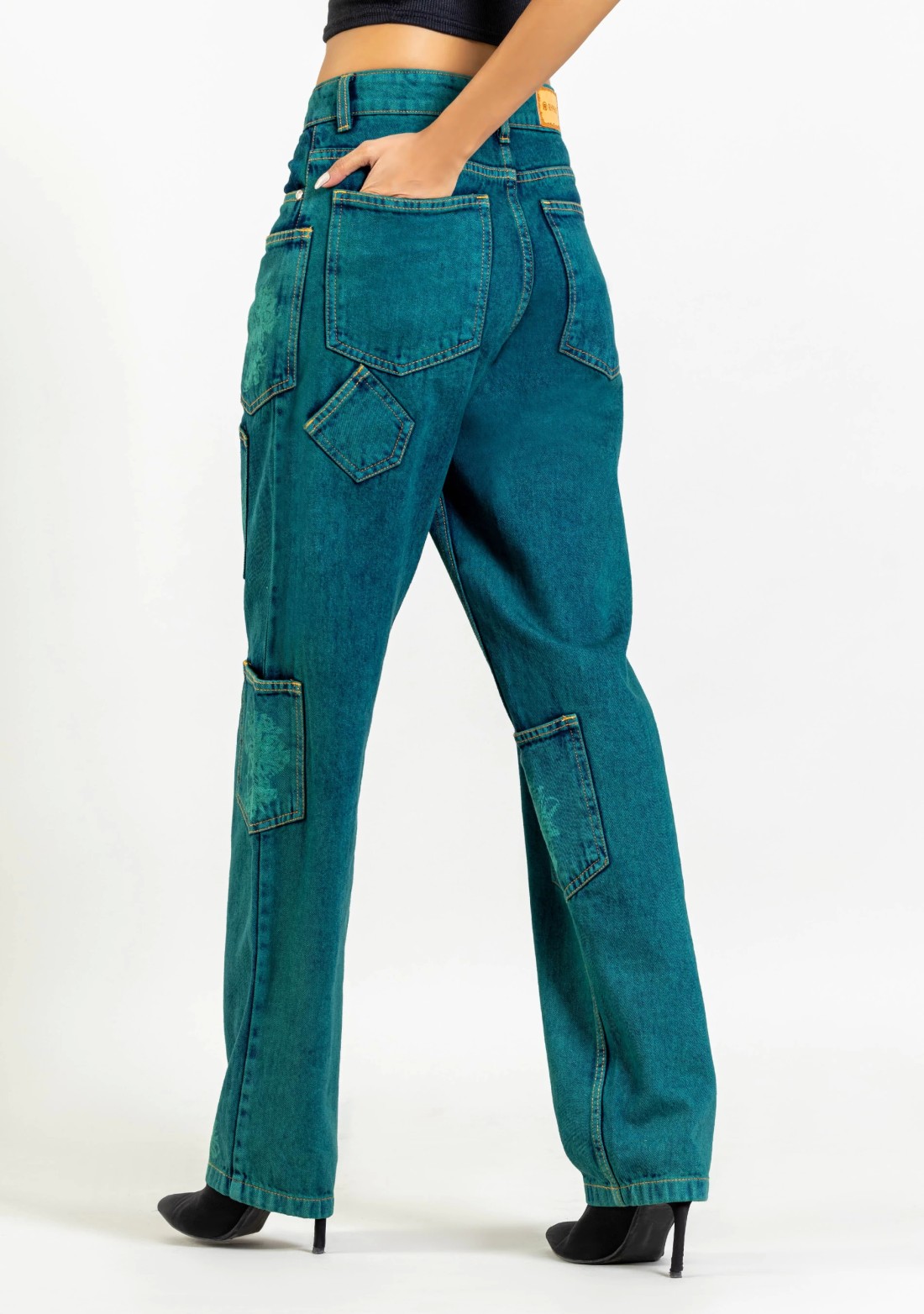 Peacock Green Relaxed Straight Fit Women's Jeans