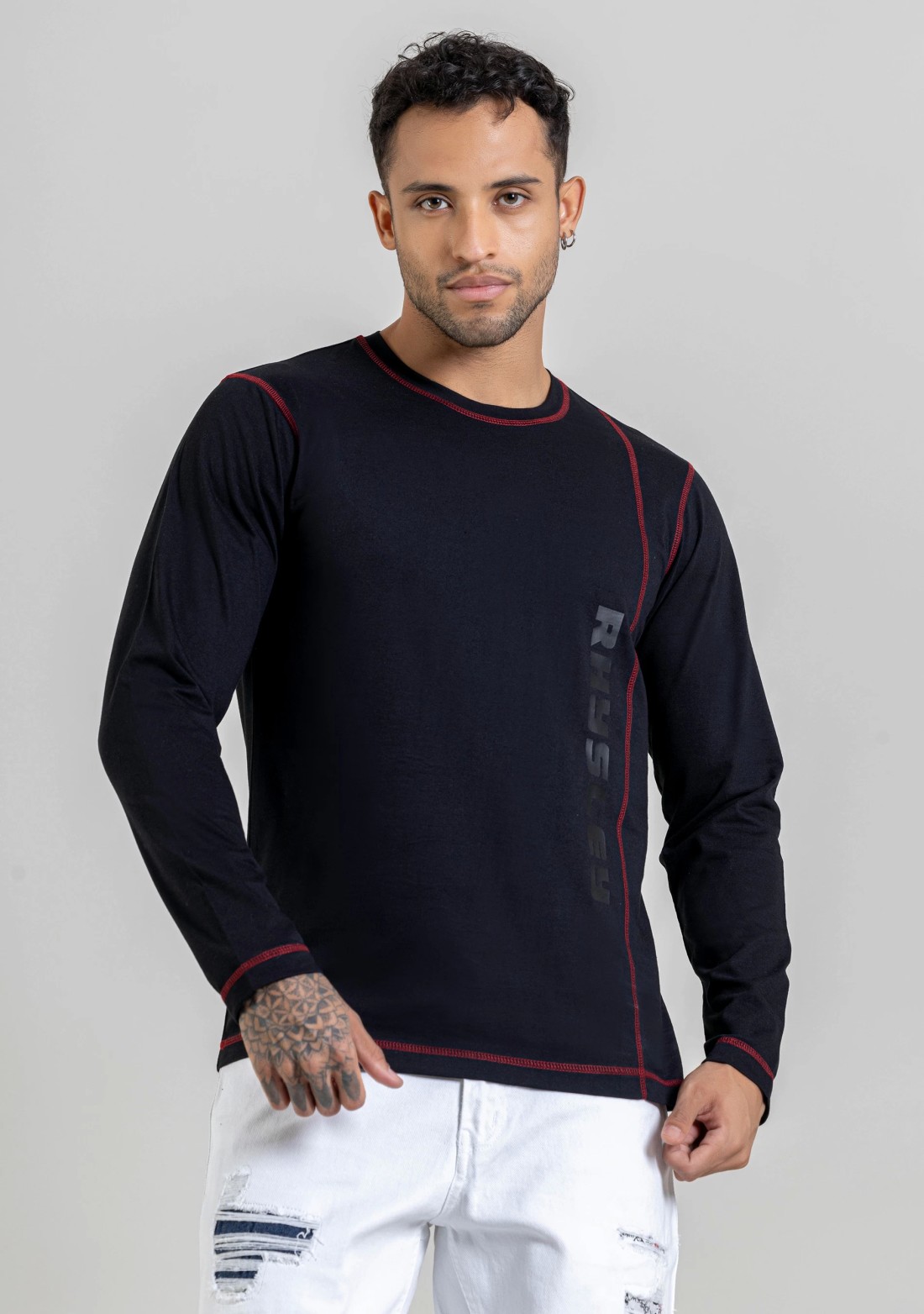 Black Regular Fit Men's Full Sleeves T-Shirt