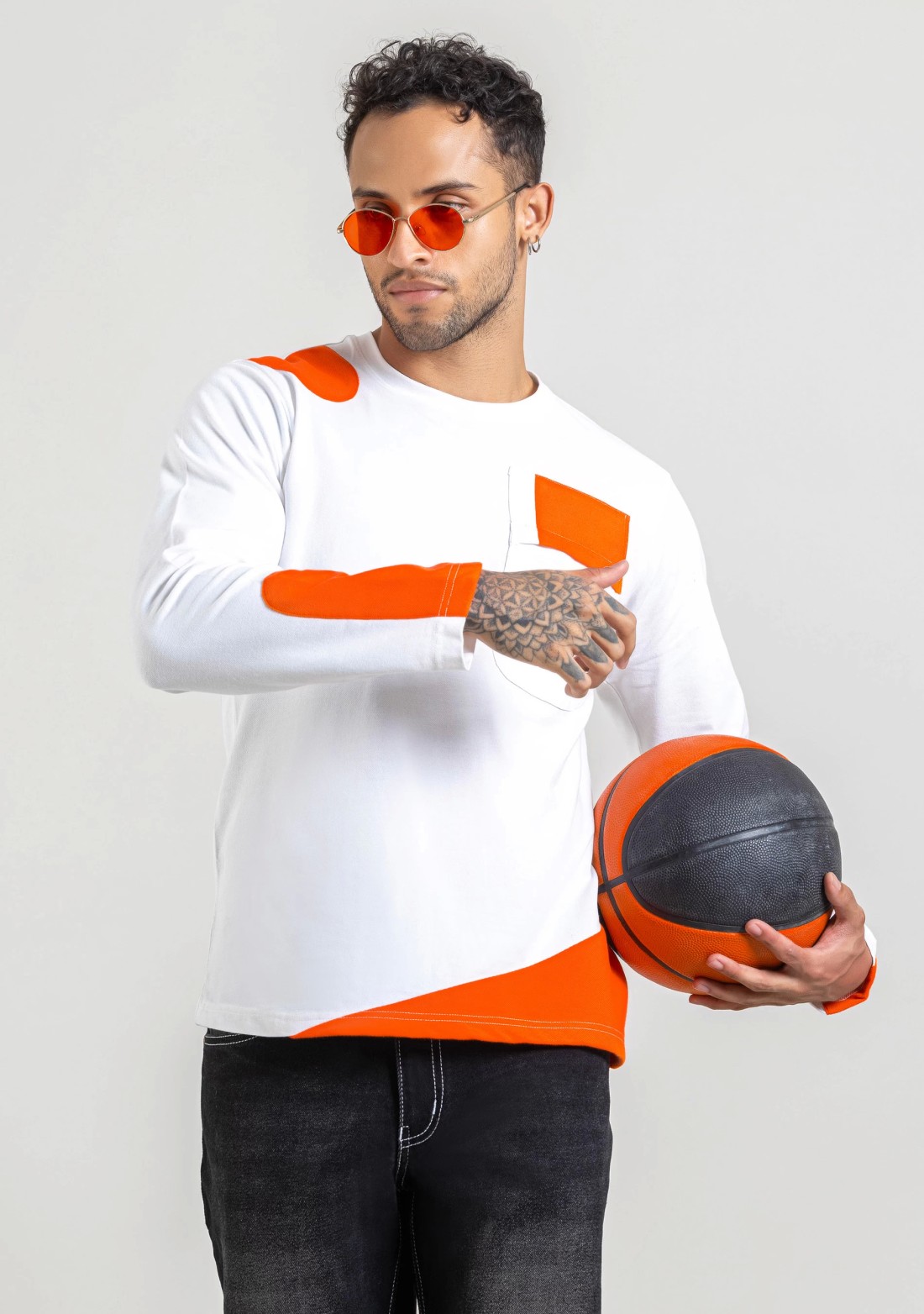 White Regular Fit Men's Full Sleeves T-Shirt