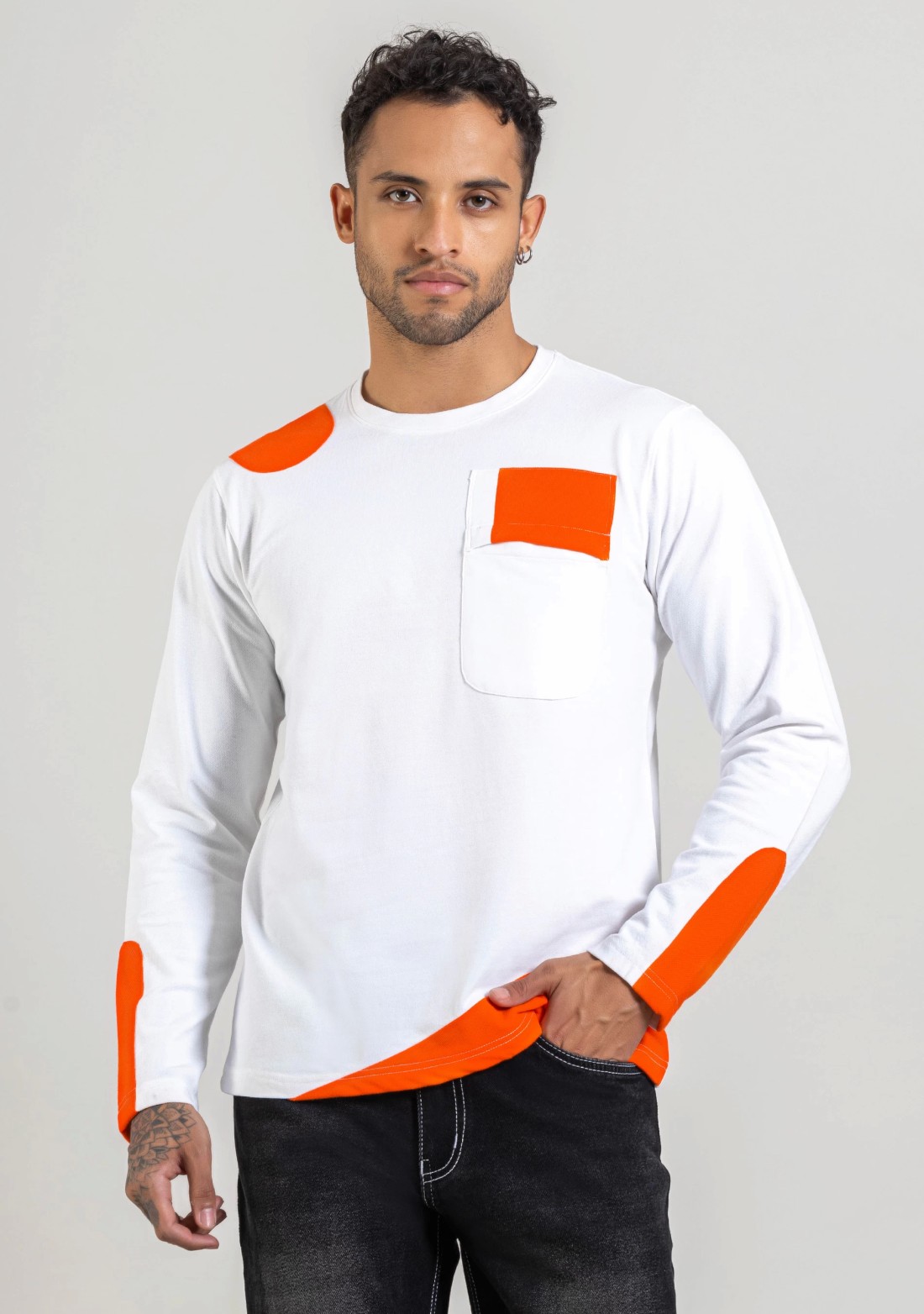 White Regular Fit Men's Full Sleeves T-Shirt