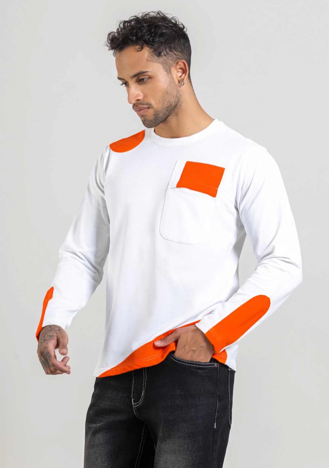 White Regular Fit Men's Full Sleeves T-Shirt