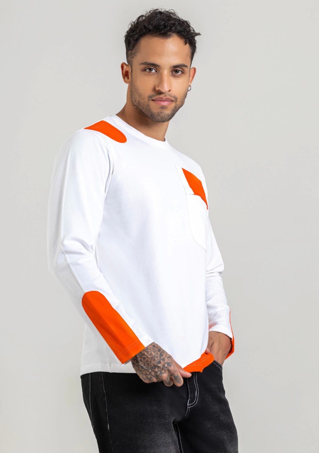 White Regular Fit Men's Full Sleeves T-Shirt