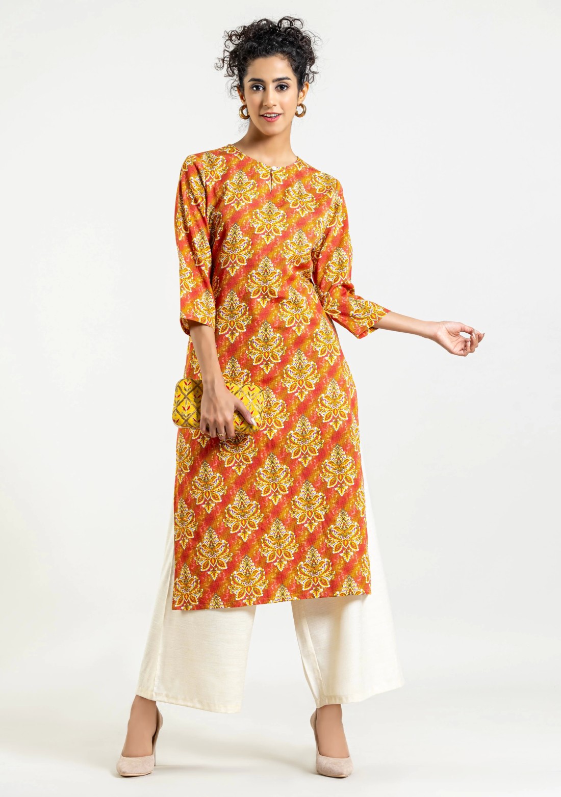 Multi Colour Ethnic Boota Print Straight Cotton Kurta