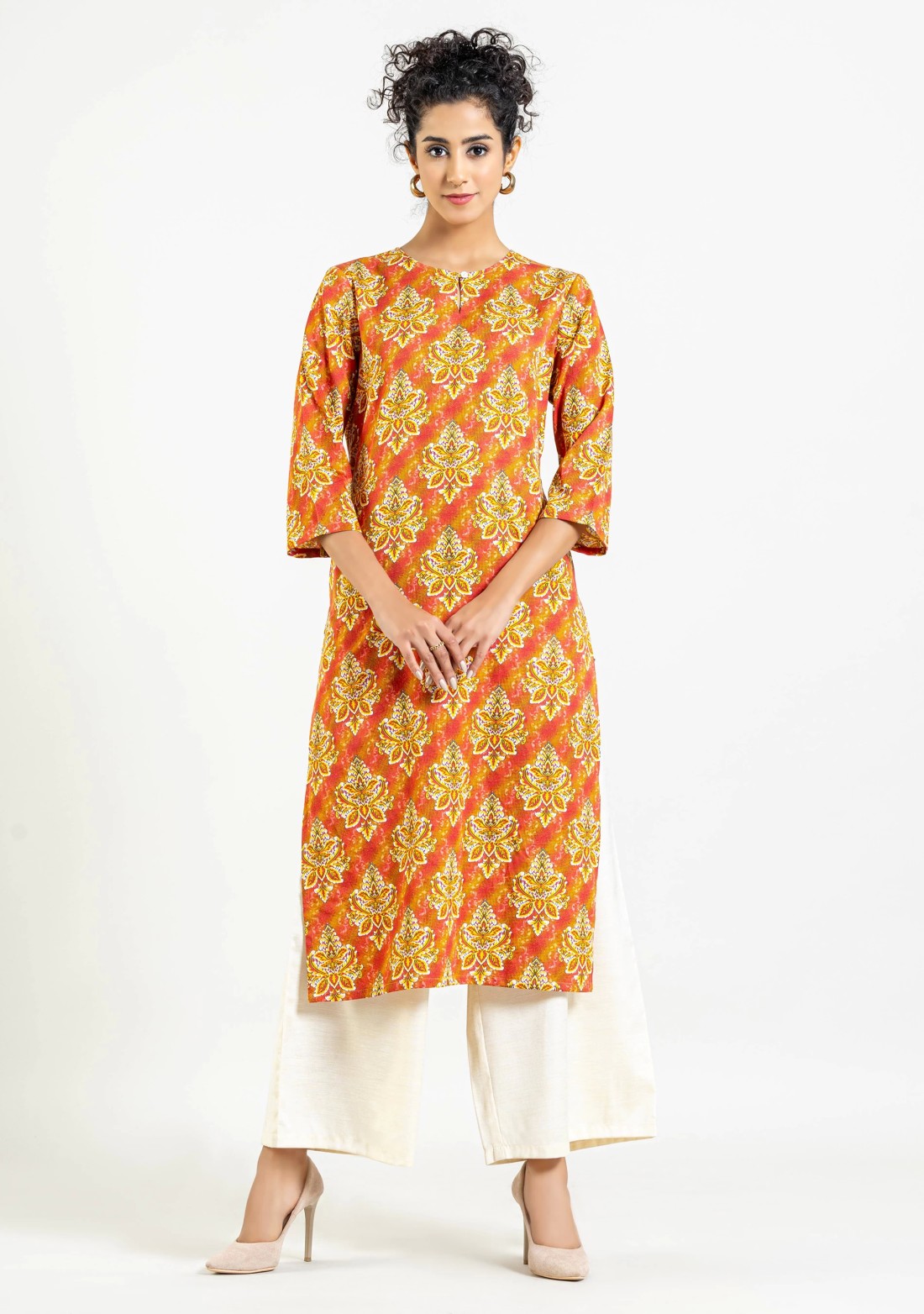 Multi Colour Ethnic Boota Print Straight Cotton Kurta