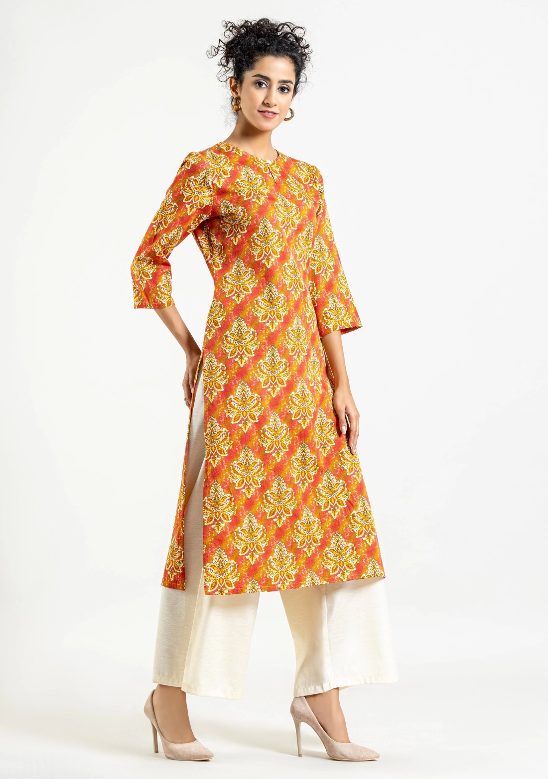 Multi Colour Ethnic Boota Print Straight Cotton Kurta