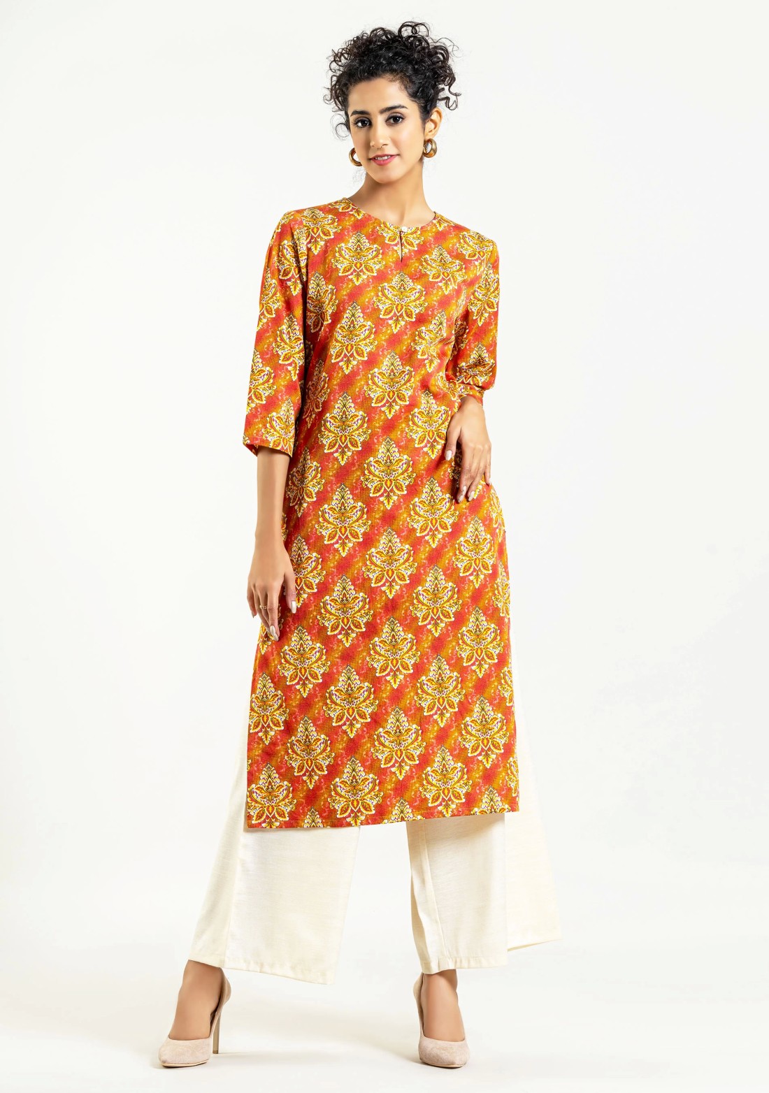 Multi Colour Ethnic Boota Print Straight Cotton Kurta