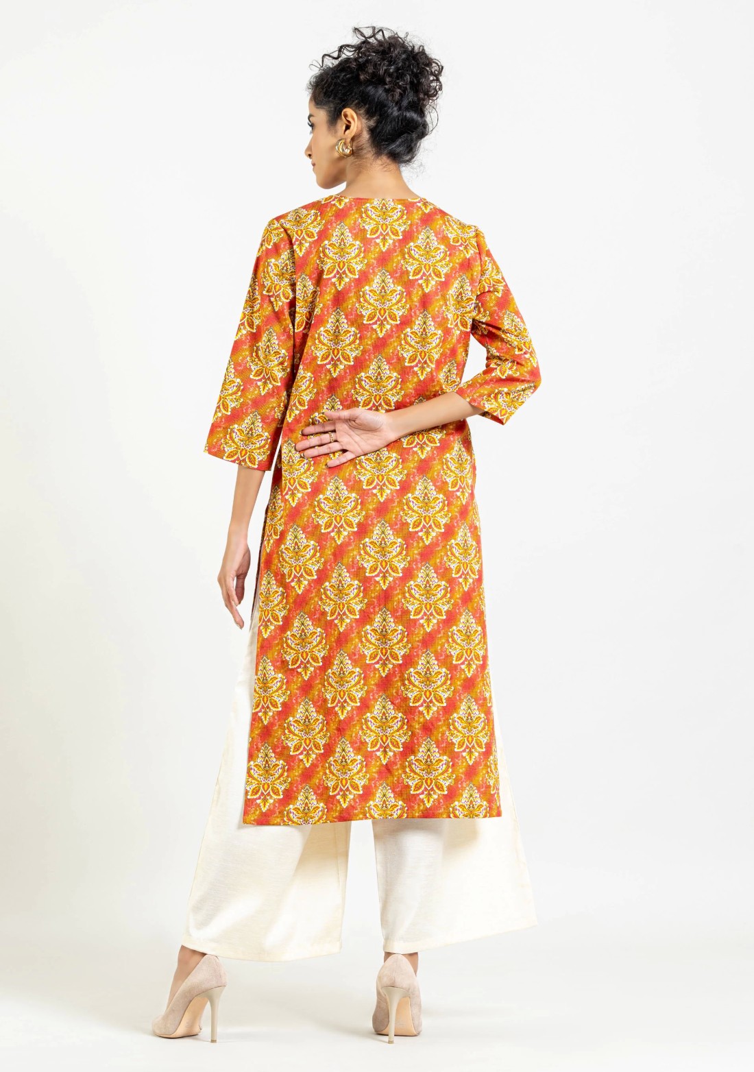 Multi Colour Ethnic Boota Print Straight Cotton Kurta