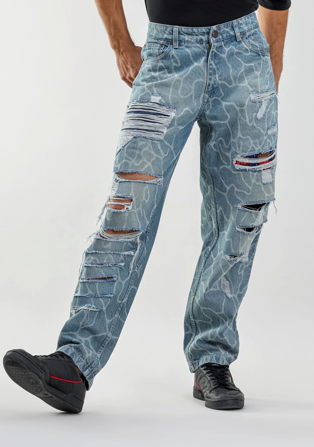 Blue Relaxed Straight Fit Men’s Distressed Jeans