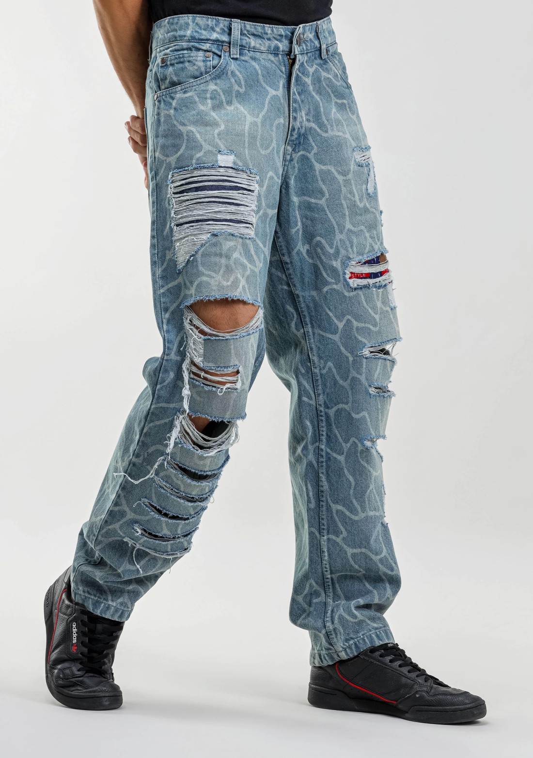 Blue Relaxed Straight Fit Men’s Distressed Jeans