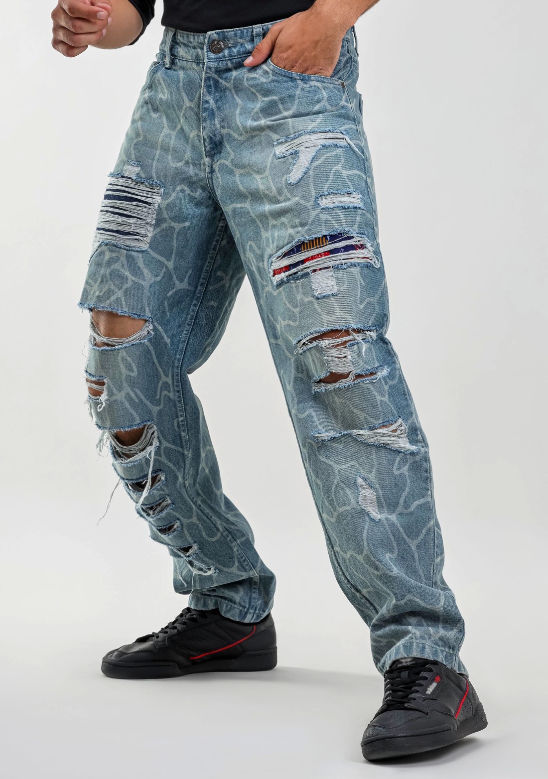 Blue Relaxed Straight Fit Men’s Distressed Jeans