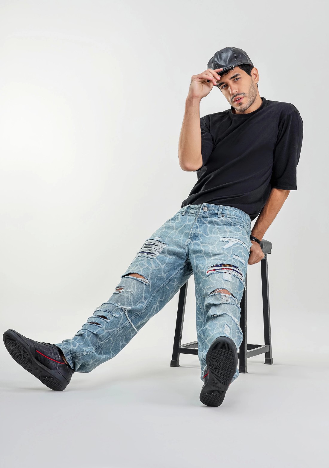 Blue Relaxed Straight Fit Men’s Distressed Jeans