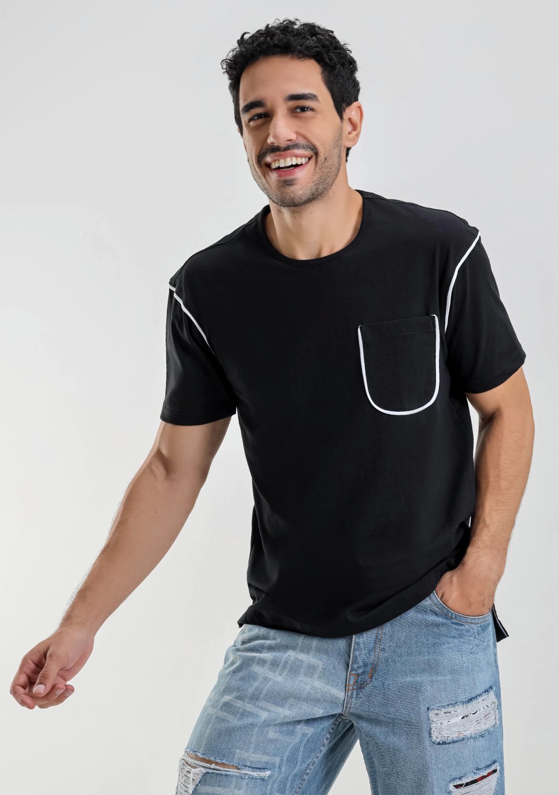 Black Regular Fit Men's Round Neck T-shirt